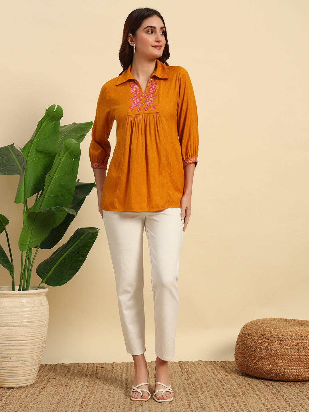 Viscose Dobby Kurti With Embroidery -SK050