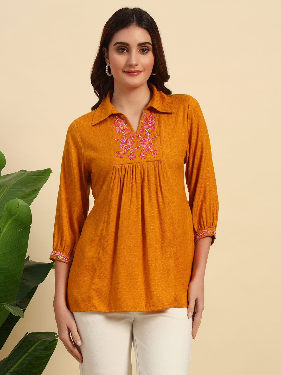 Viscose Dobby Kurti With Embroidery -SK050