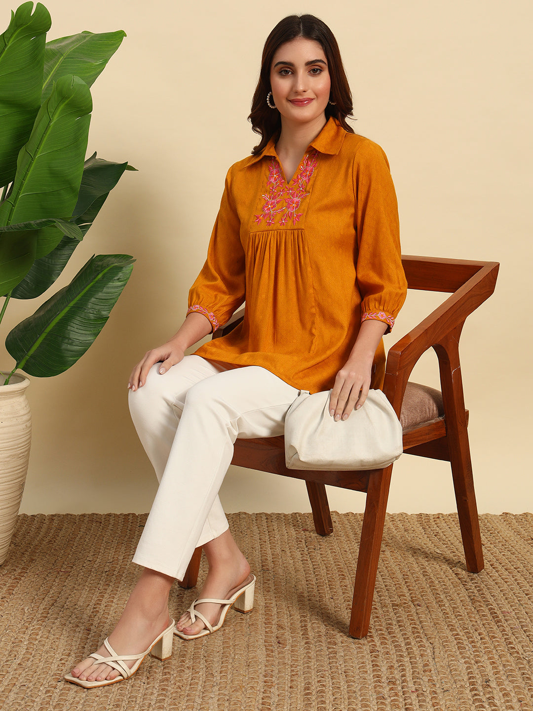 Viscose Dobby Kurti With Embroidery -SK050