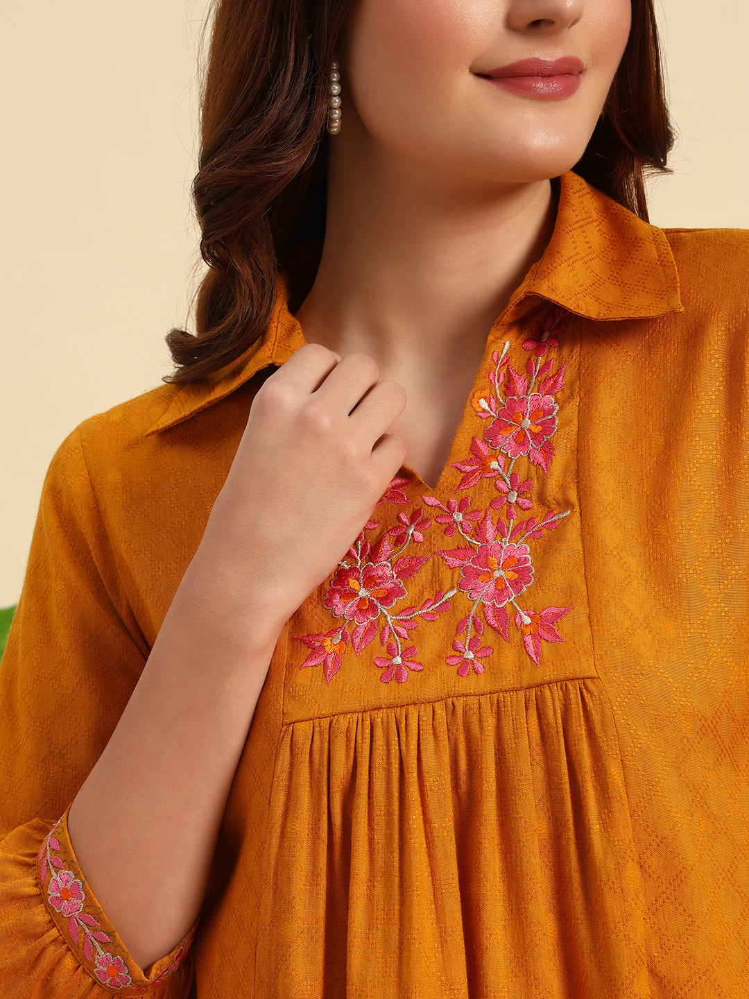 Viscose Dobby Kurti With Embroidery -SK050