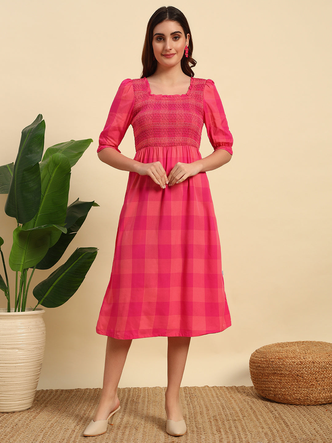 Yarn Dyed Viscose Smocked Dress-DR042