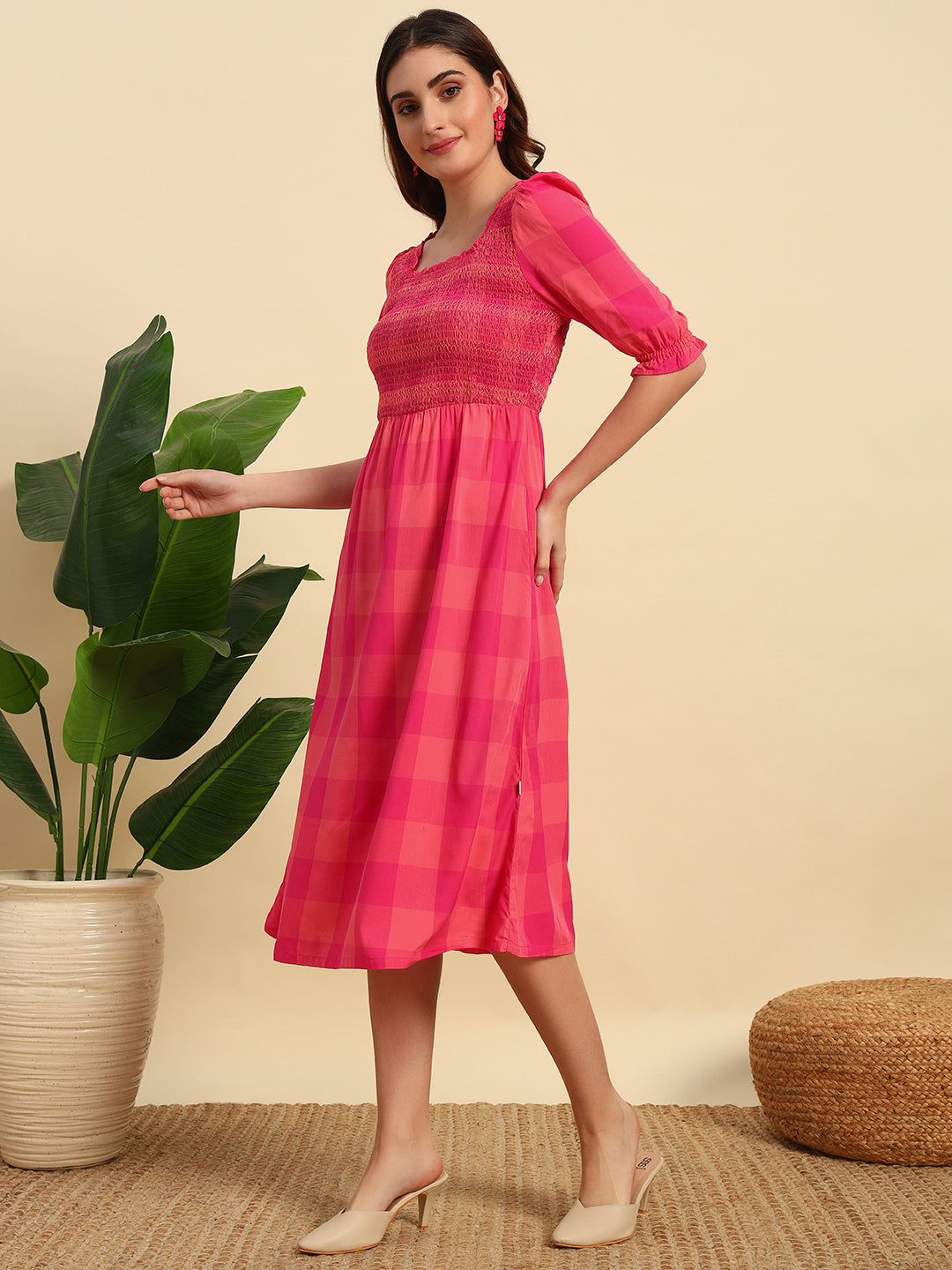 Yarn Dyed Viscose Smocked Dress-DR042
