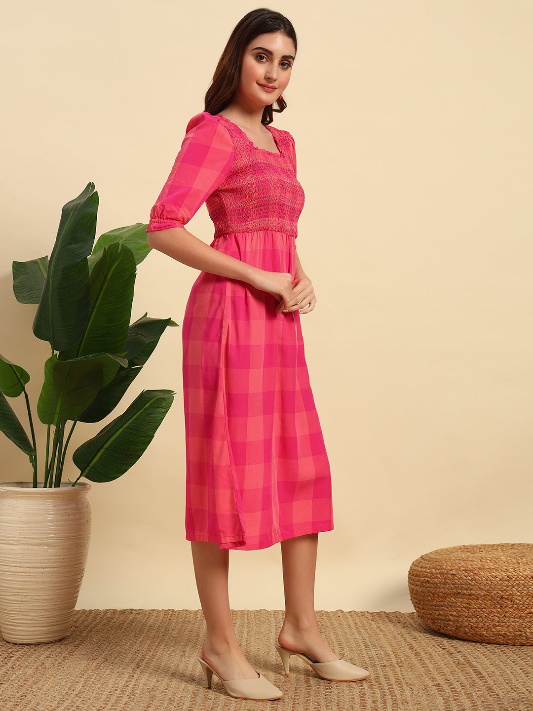 Yarn Dyed Viscose Smocked Dress-DR042