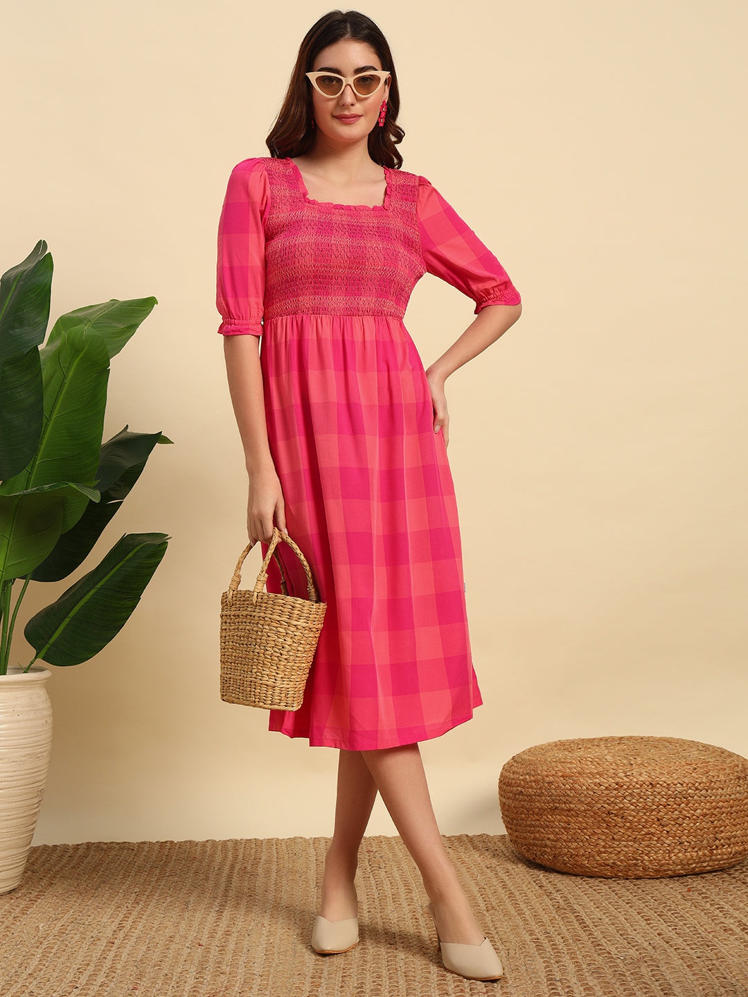 Yarn Dyed Viscose Smocked Dress-DR042