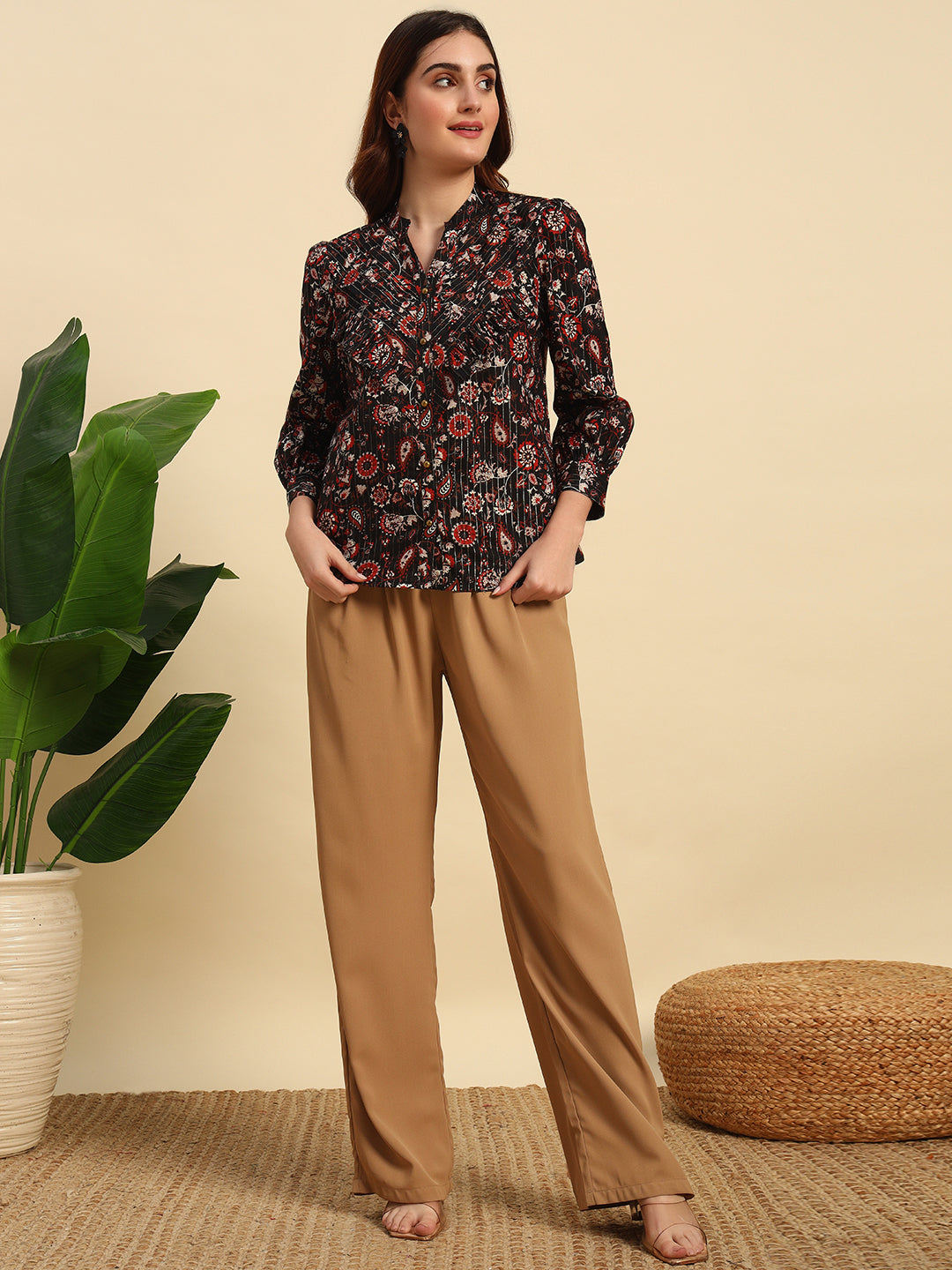 Printed Cotton Cambric Lurex Top- TP064