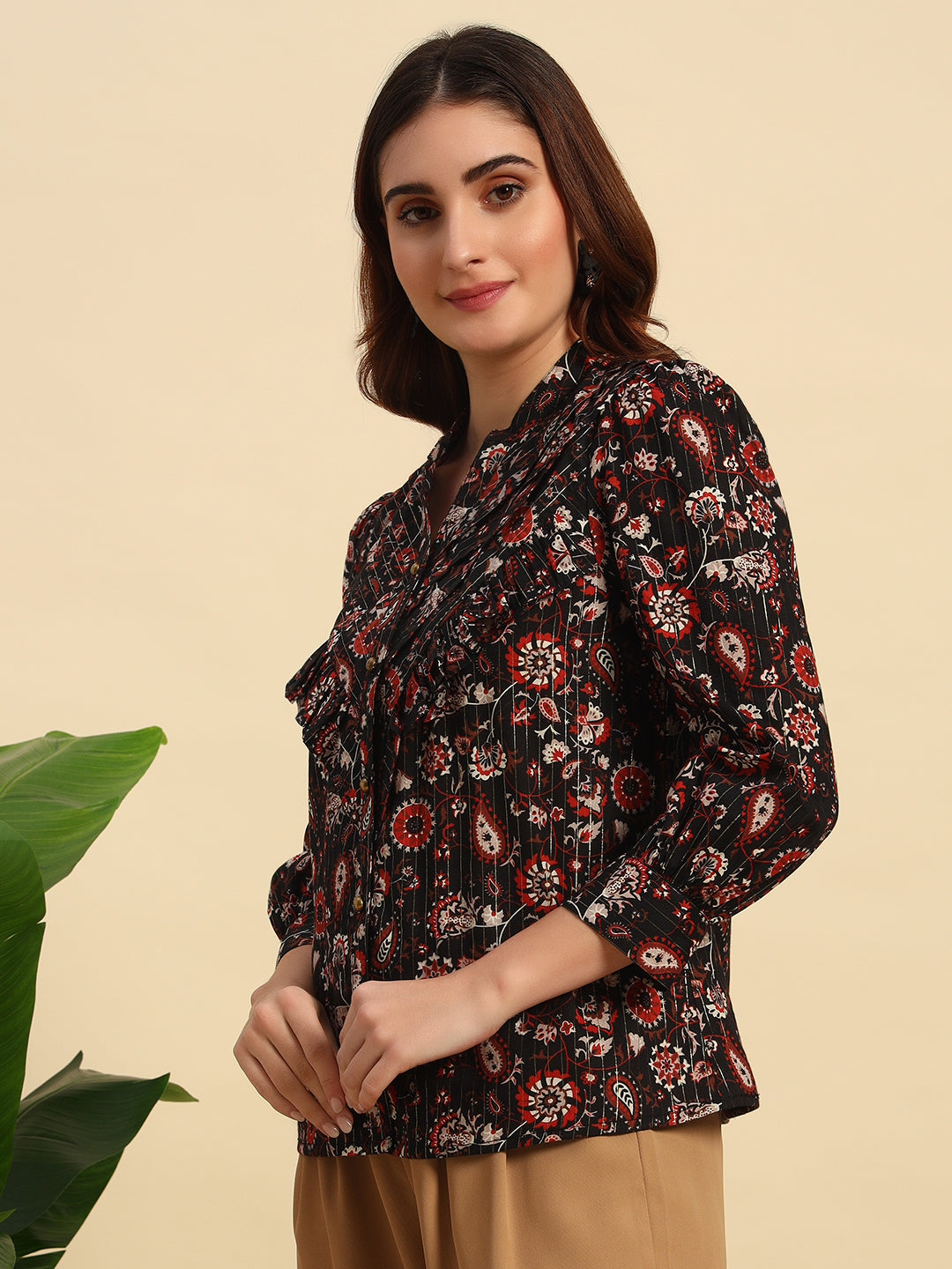 Printed Cotton Cambric Lurex Top- TP064
