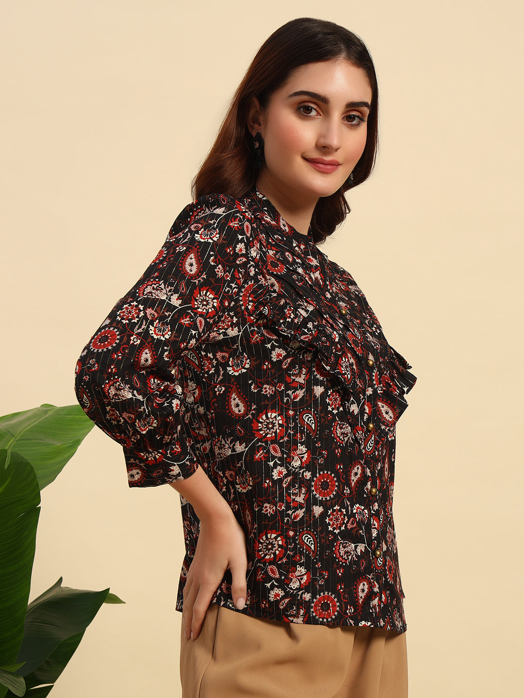Printed Cotton Cambric Lurex Top- TP064
