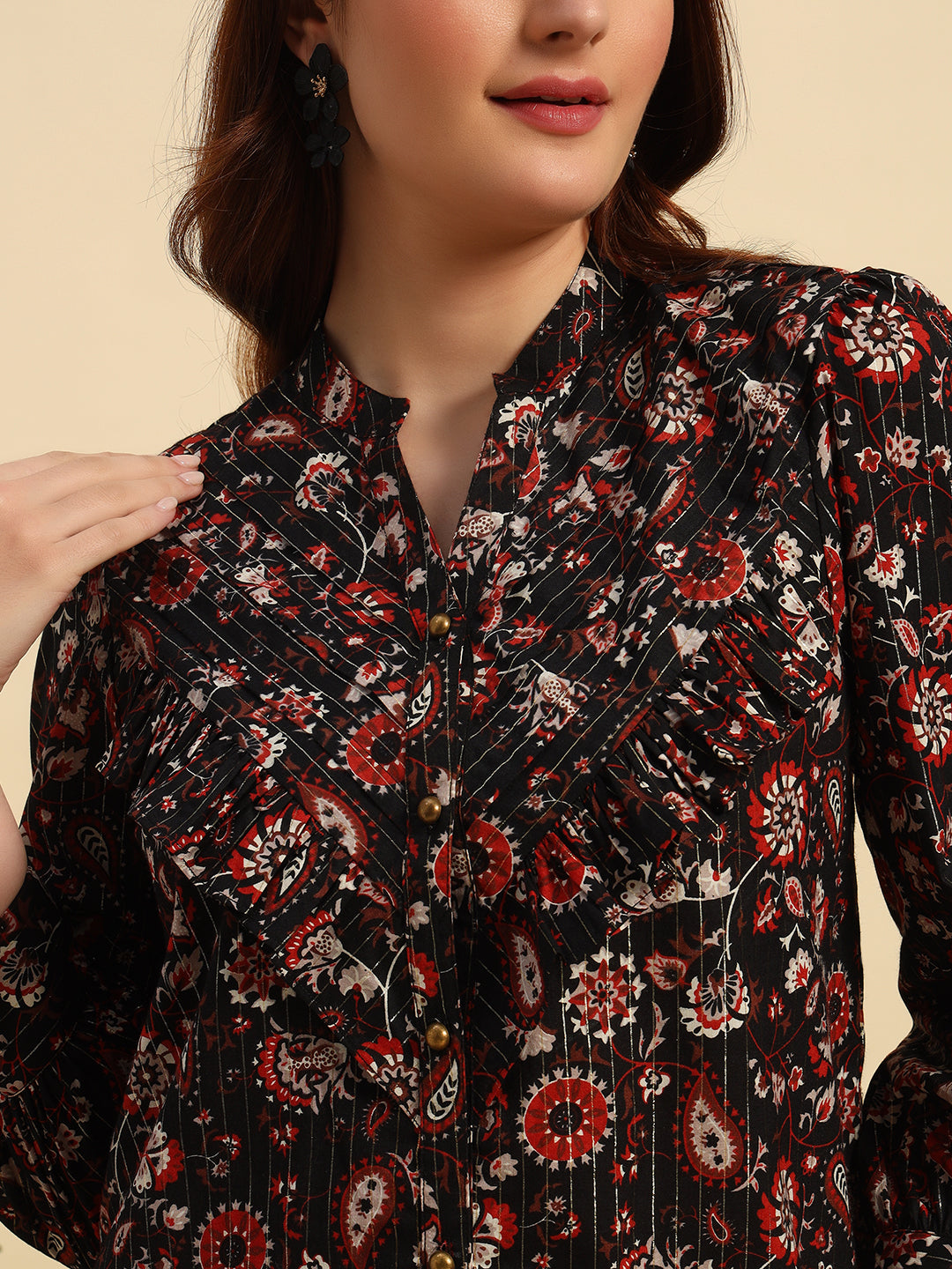 Printed Cotton Cambric Lurex Top- TP064