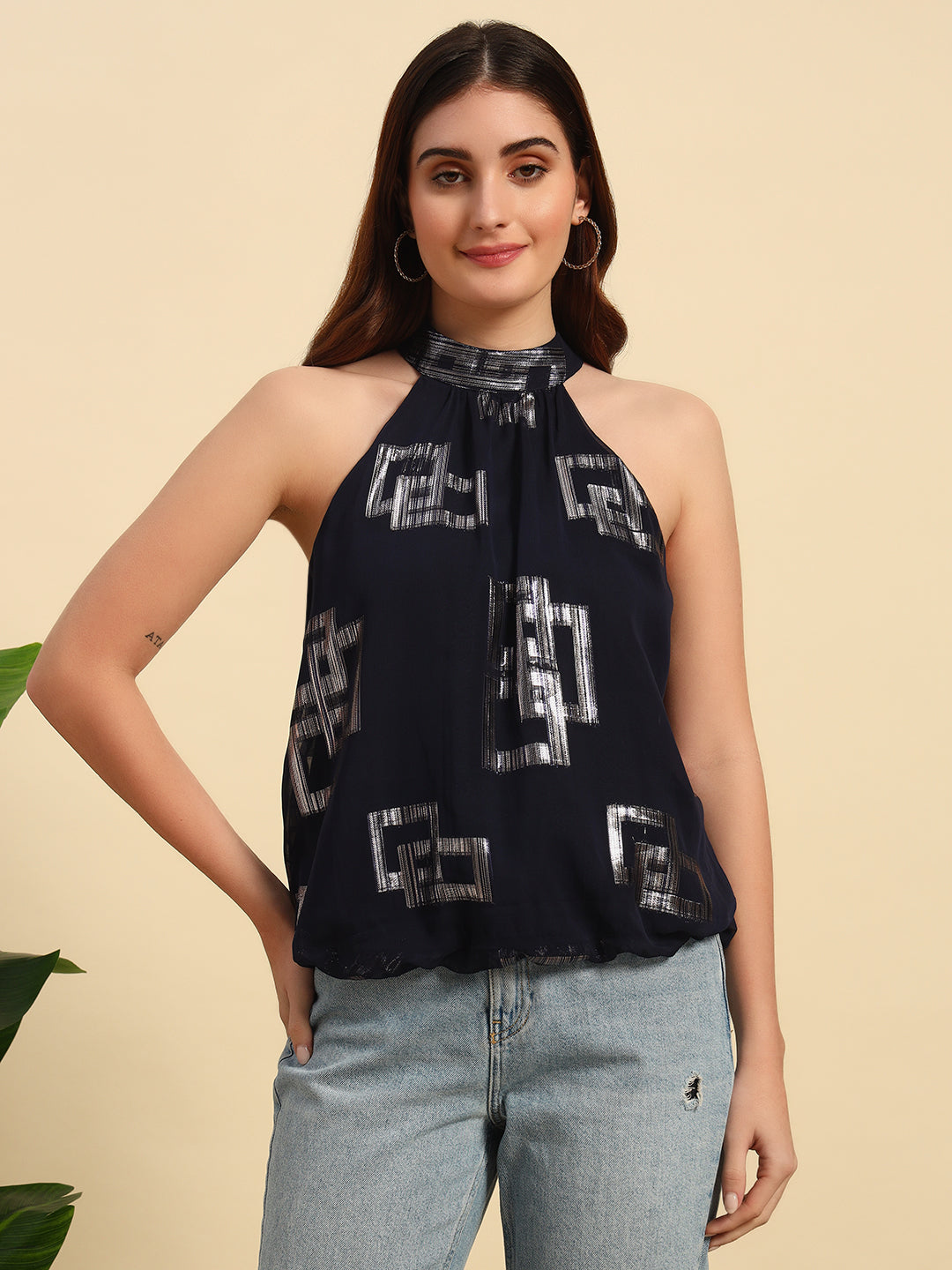 Poly Georgette Halter Neck Top -TP063