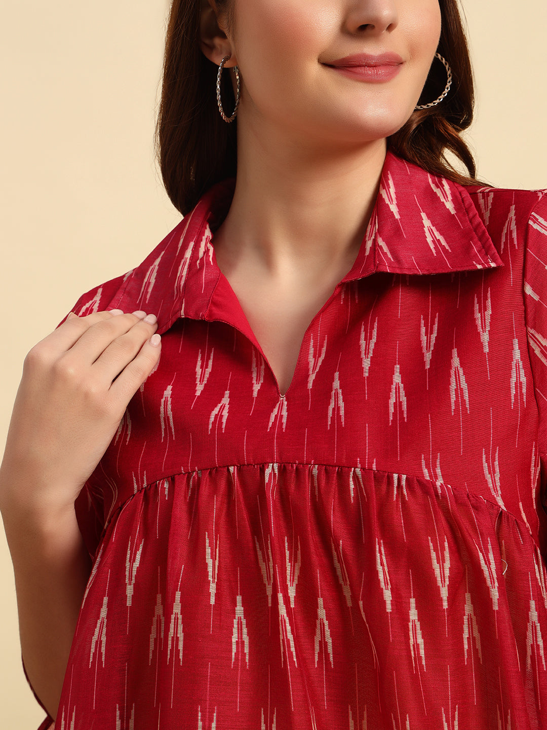 Chanderi Ikkat Print Gathered Top-SK049