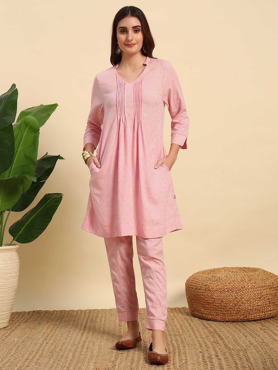 Cotton Flex Lurex Cord Set-CRD061-Pink