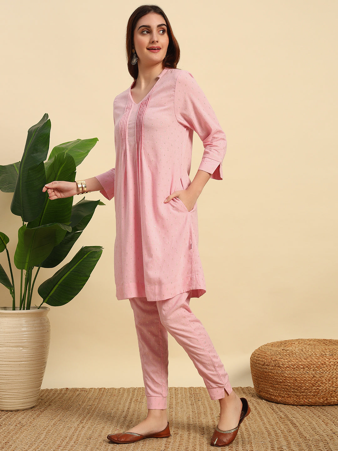 Cotton Flex Lurex Cord Set-CRD061-Pink
