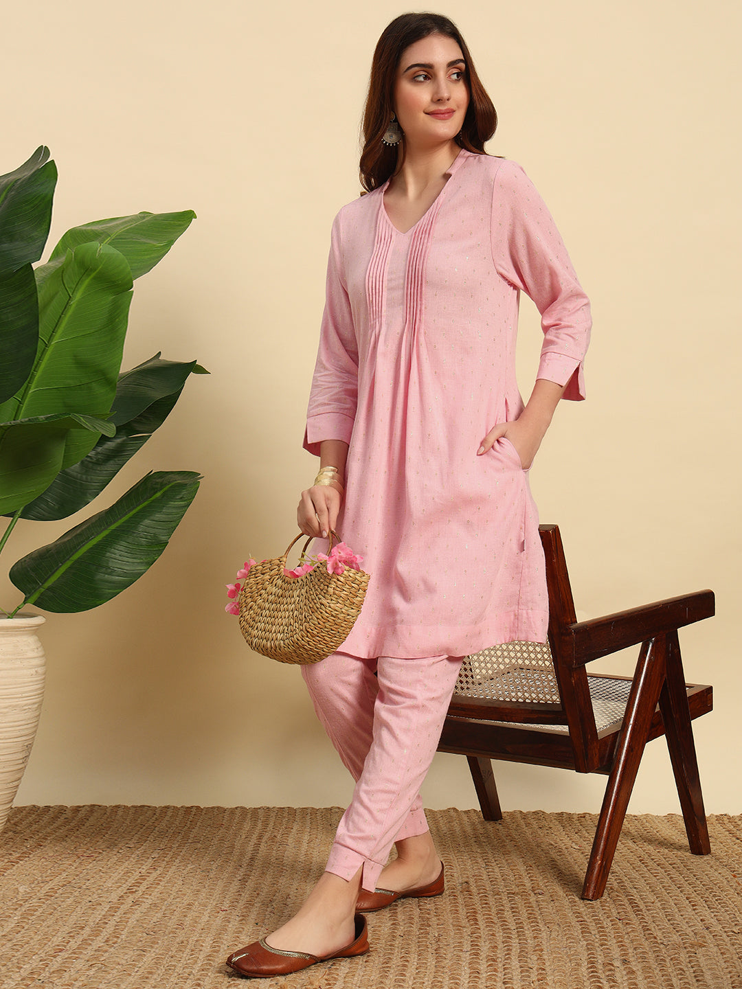 Cotton Flex Lurex Cord Set-CRD061-Pink