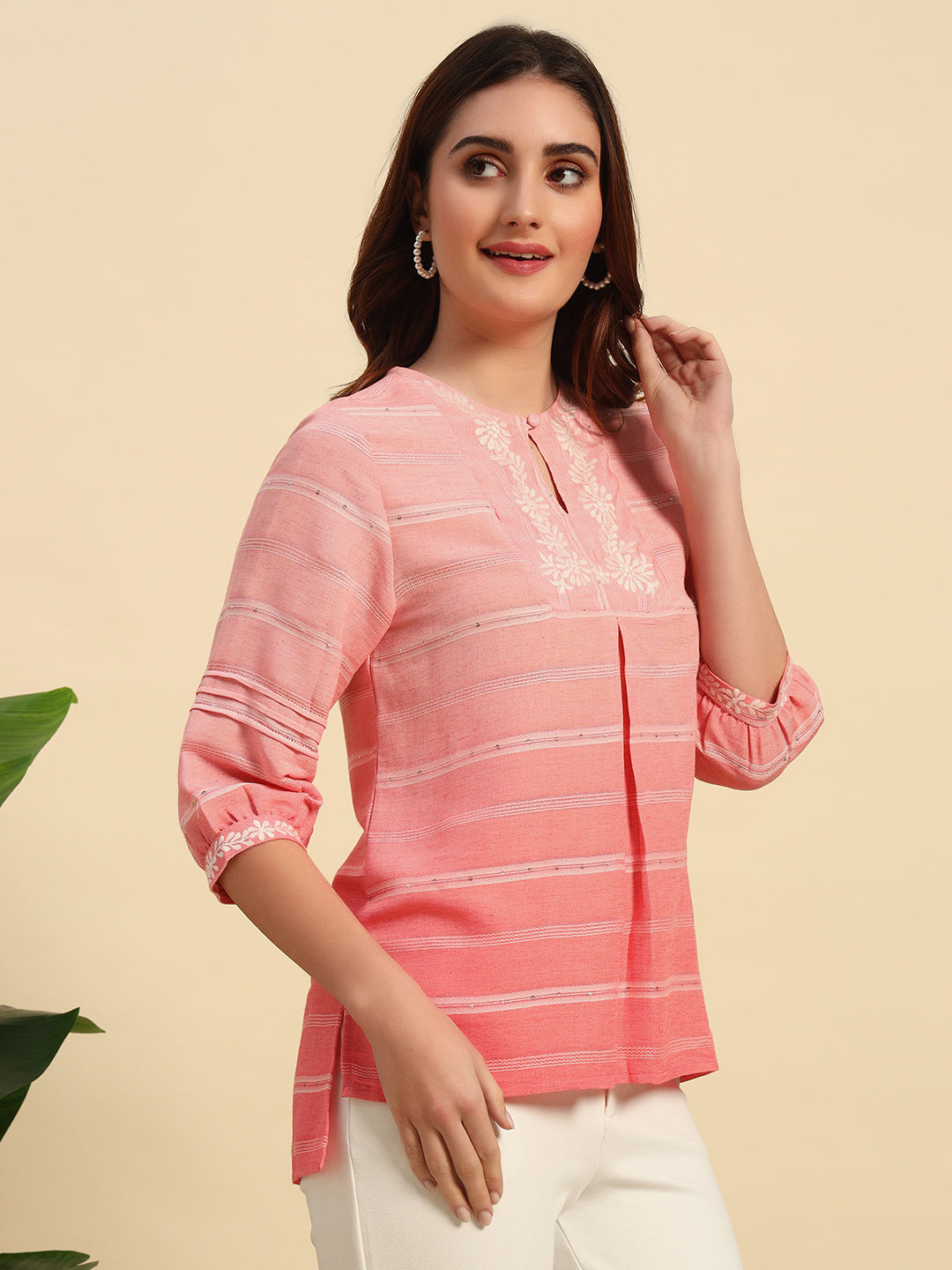 Viscose Linen Sequined Embroidered Kurti With Ombre-SK051