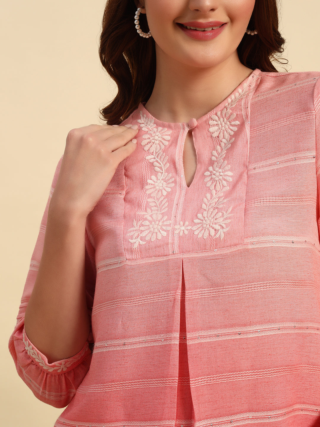 Viscose Linen Sequined Embroidered Kurti With Ombre-SK051