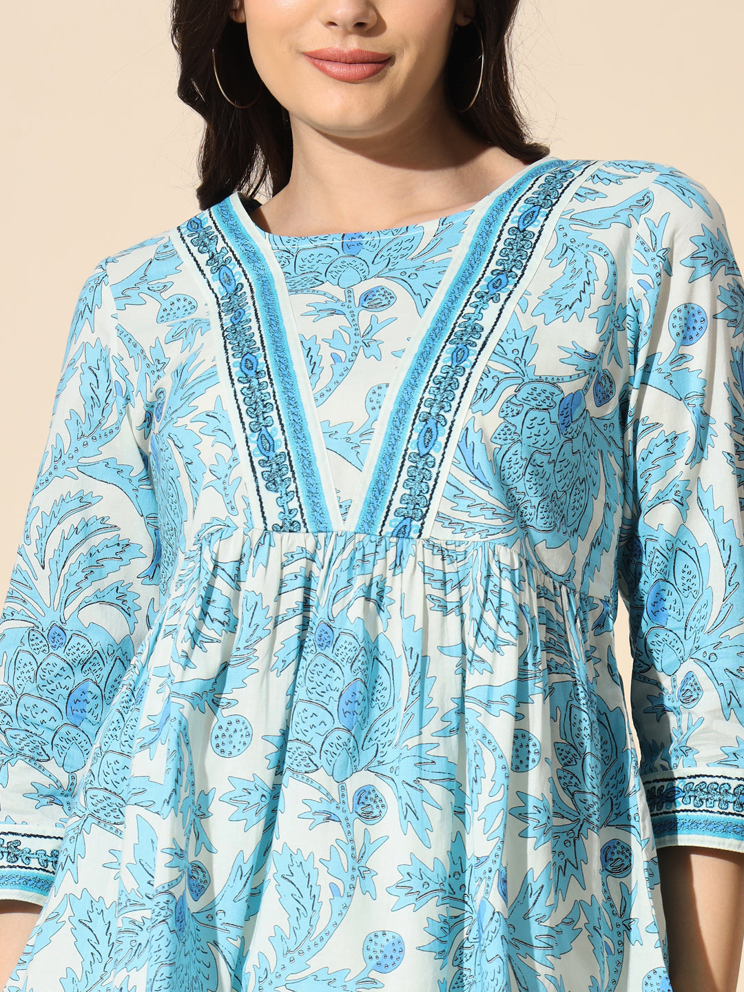 Cotton Printed Gather Top- #BL024