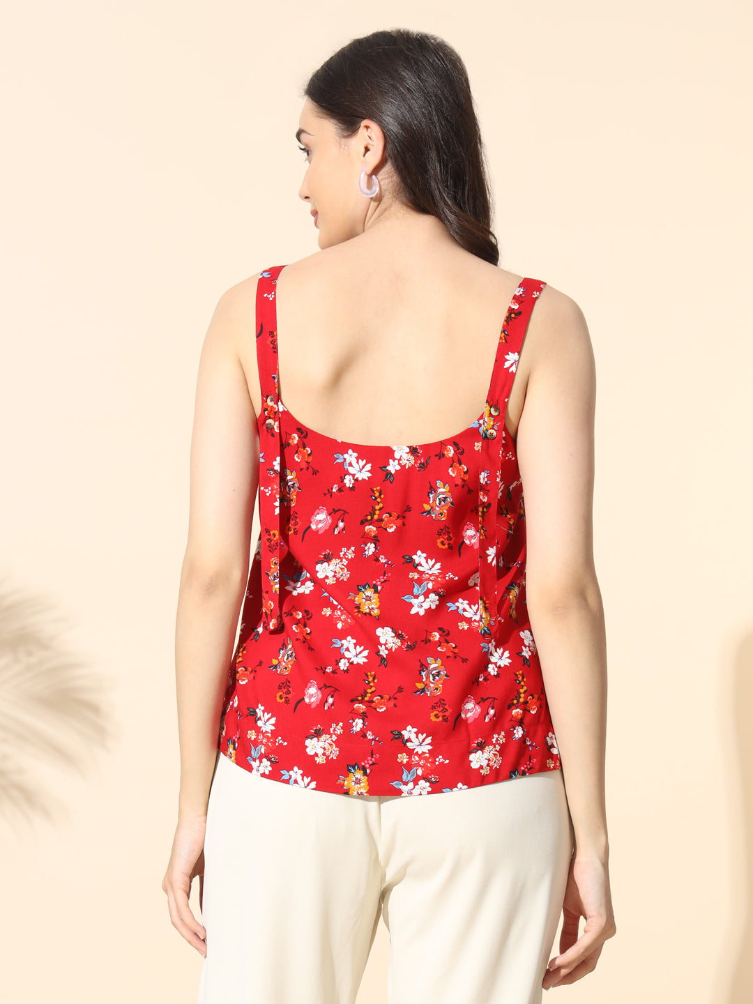 Red Printed Viscose Strap Top- #TP002-Red