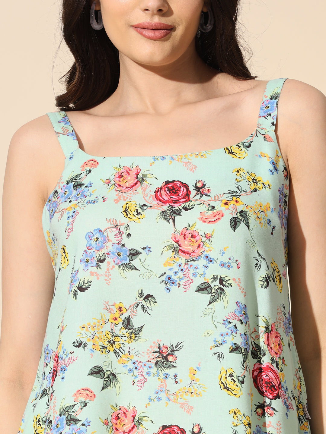 Printed Viscose Strap Top- #TP002-Green