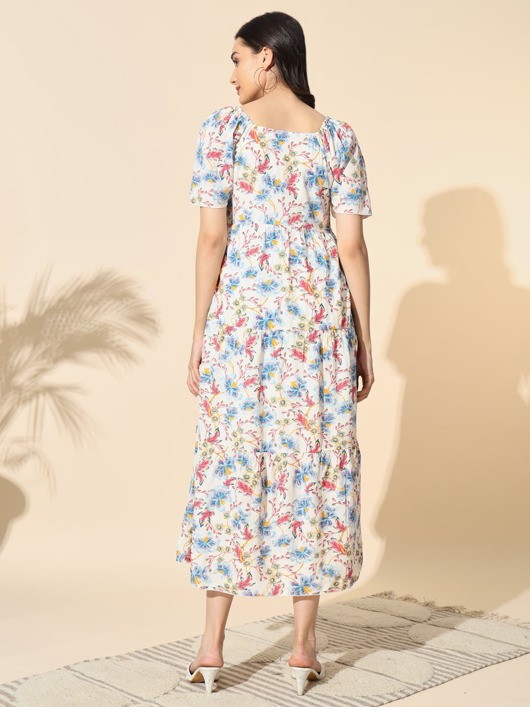 Floral Printed Rayon Crepe Gathered Dress- #DR028