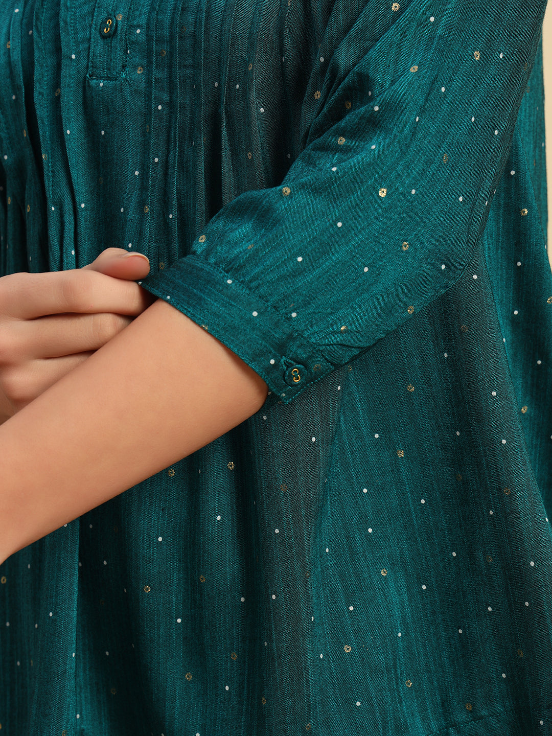Emerald Dot Print High-Low Kurta with Pin tuck Details-SK053