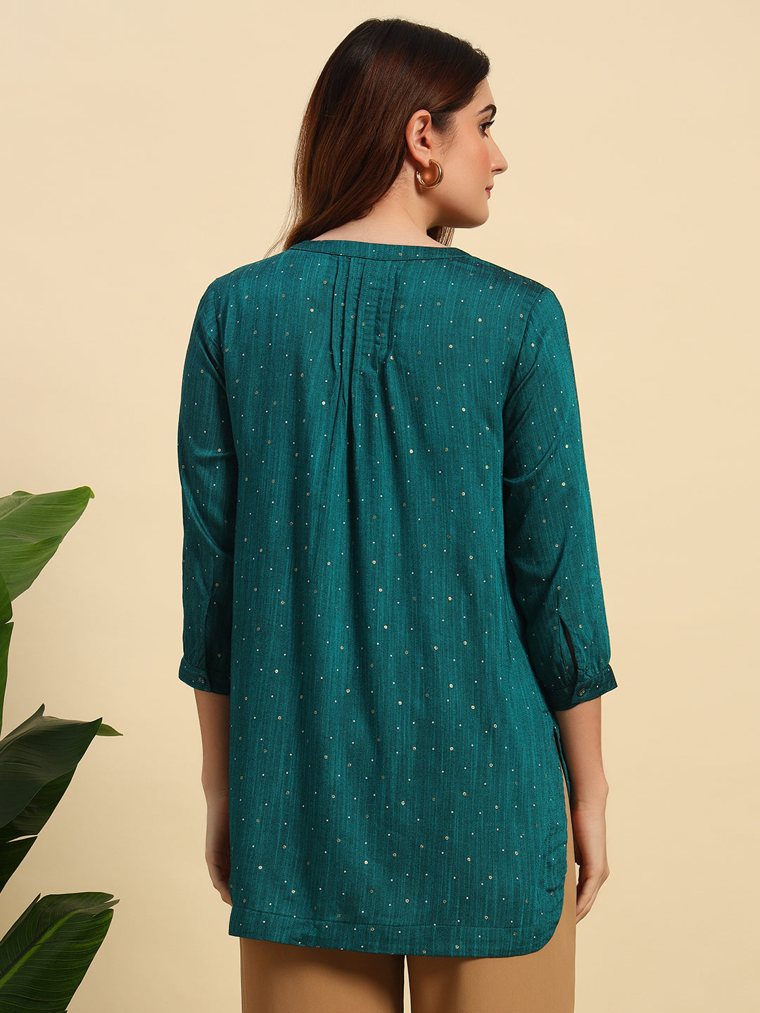 Emerald Dot Print High-Low Kurta with Pin tuck Details-SK053