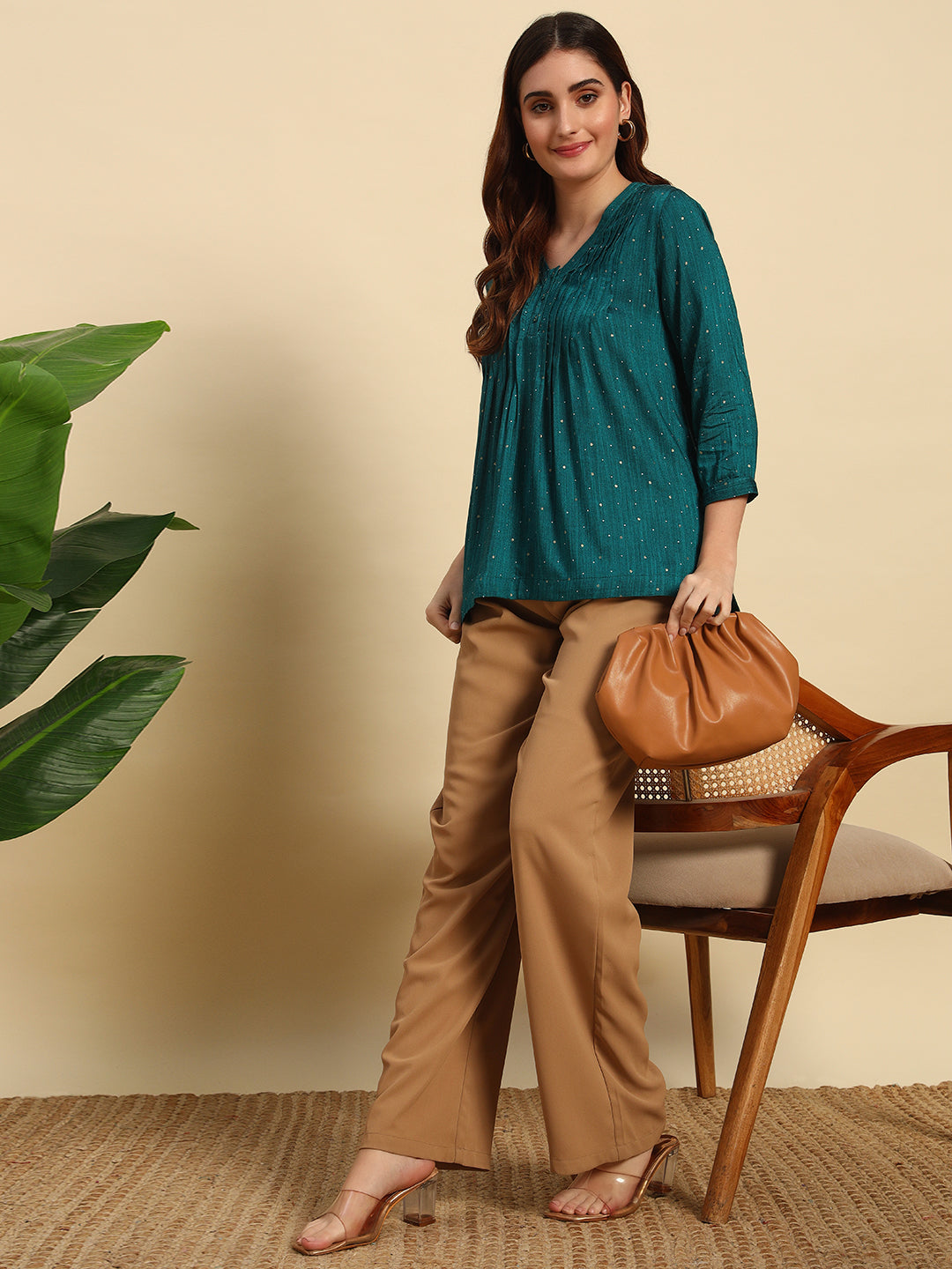 Emerald Dot Print High-Low Kurta with Pin tuck Details-SK053