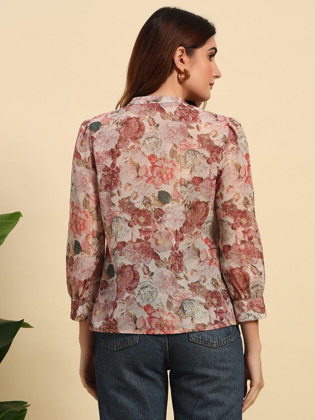 Shimmer Printed Chiffon Frill Top-TP055