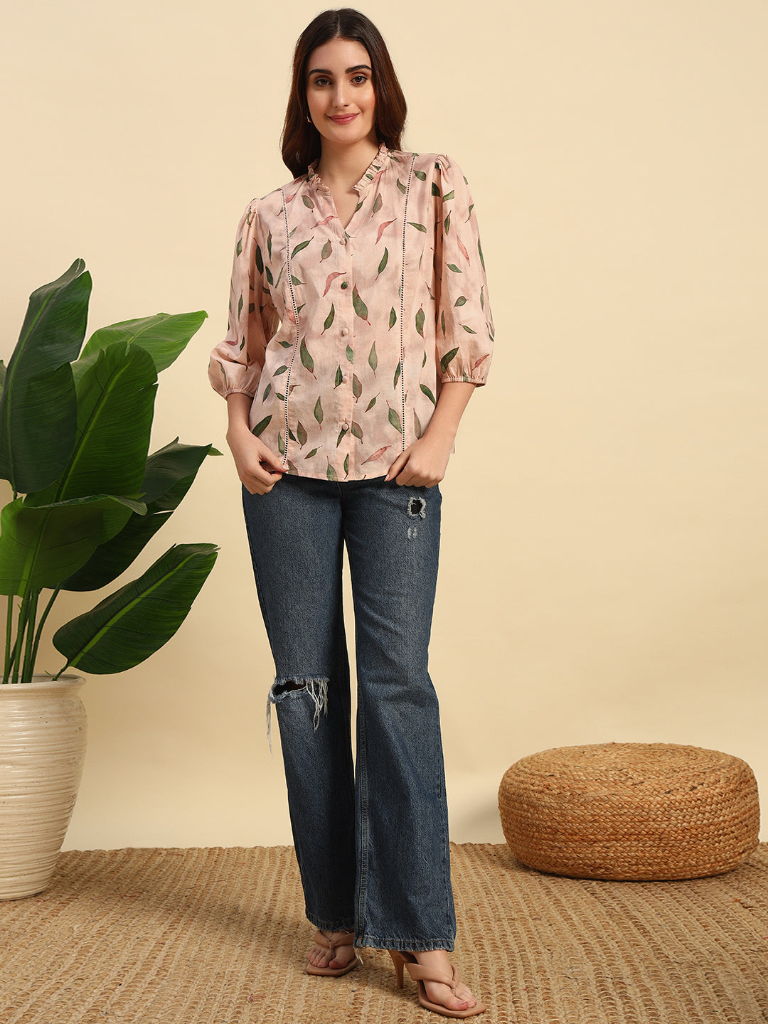 Pastel Pink Digital Print Cotton Top-TP062