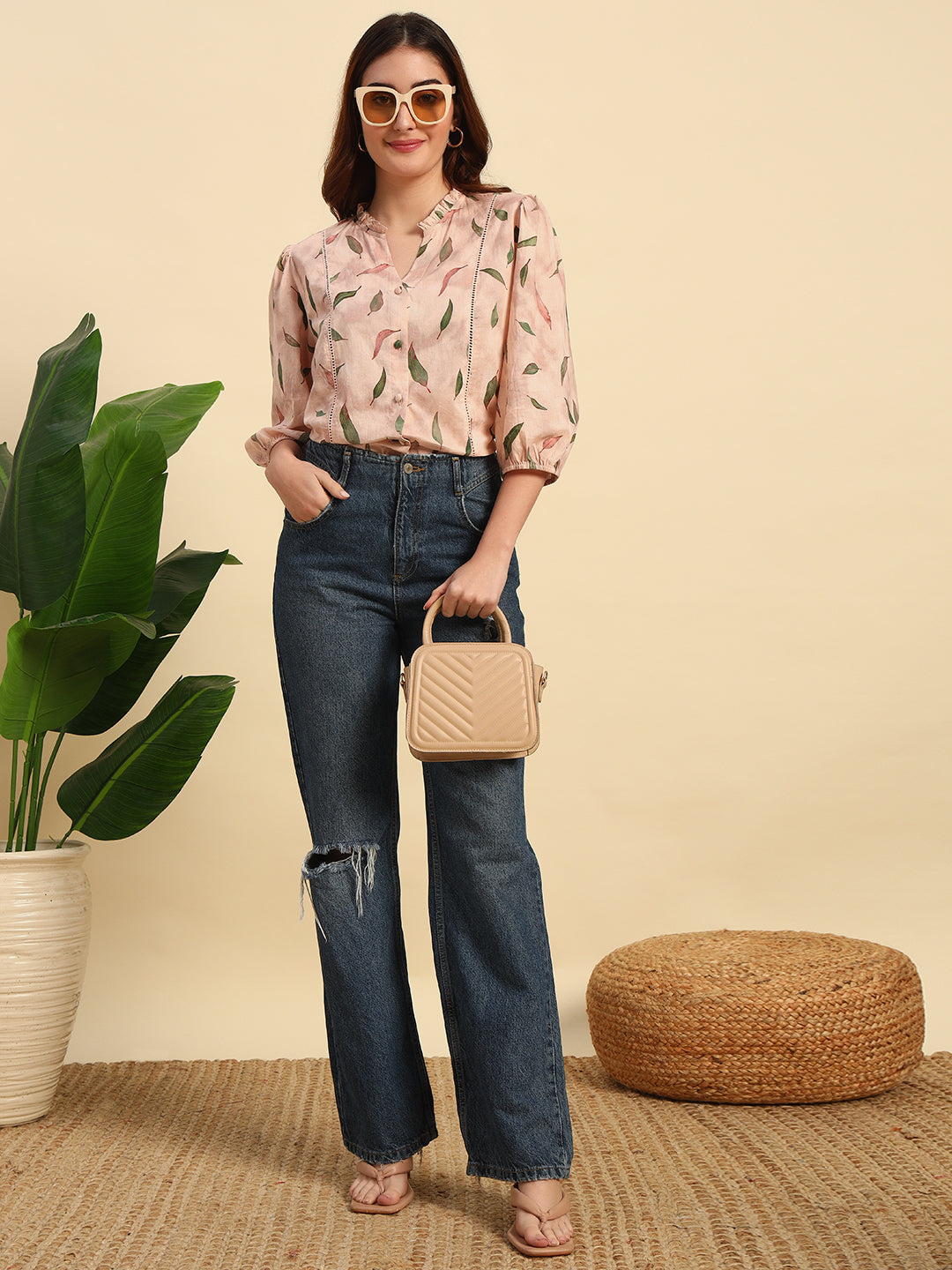 Pastel Pink Digital Print Cotton Top-TP062