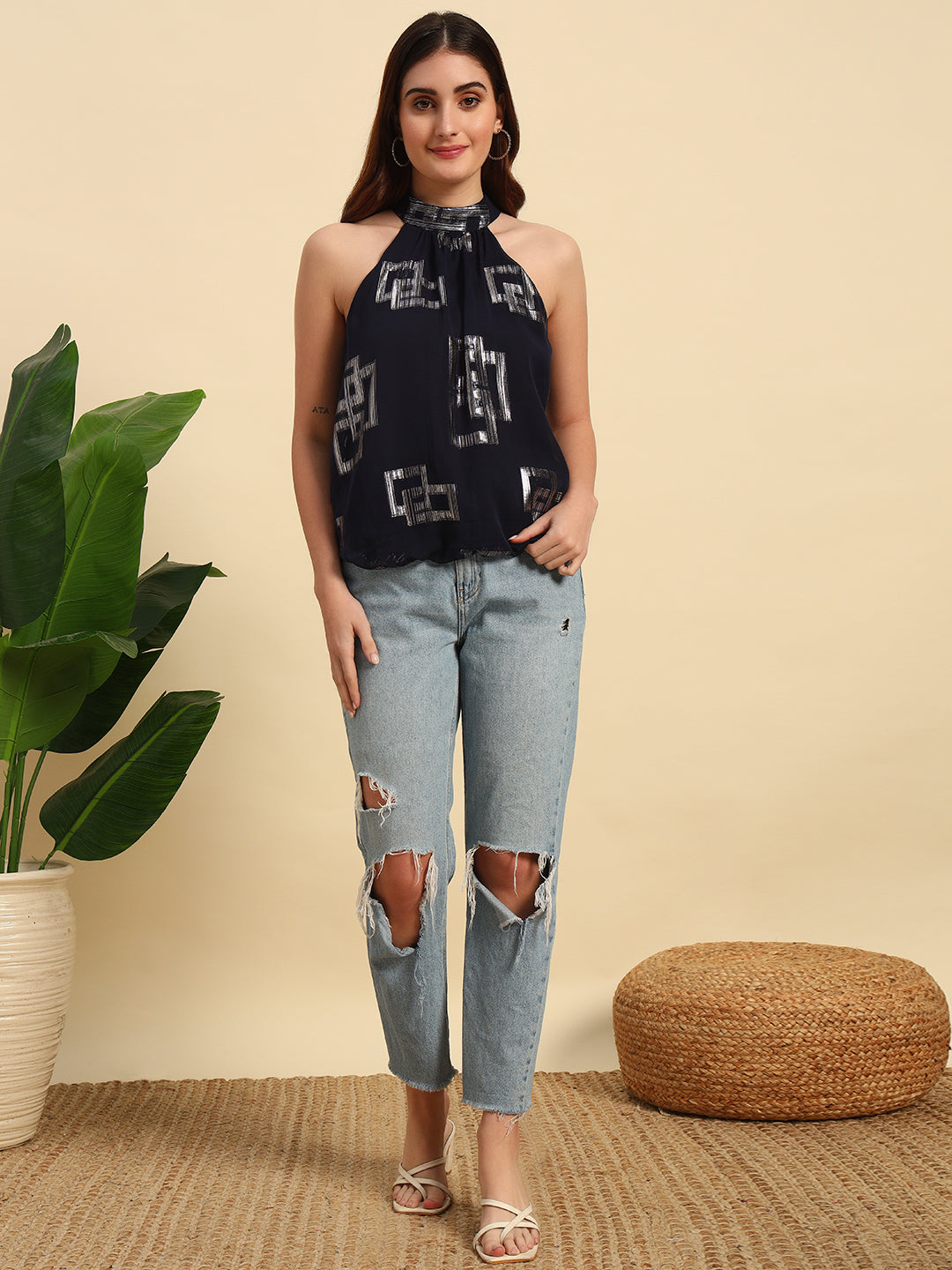 Poly Georgette Halter Neck Top -TP063