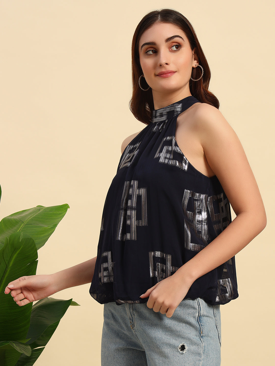 Poly Georgette Halter Neck Top -TP063