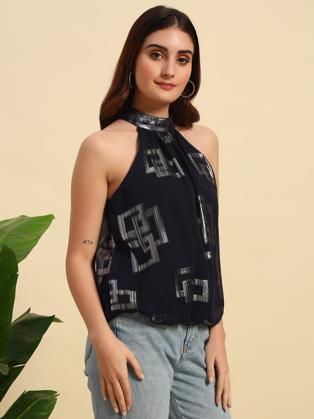 Poly Georgette Halter Neck Top -TP063