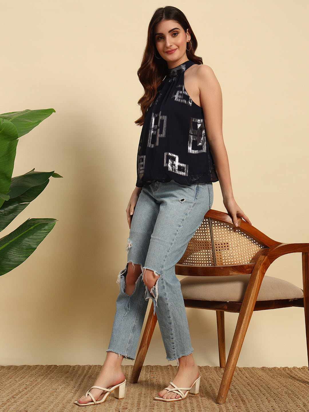 Poly Georgette Halter Neck Top -TP063