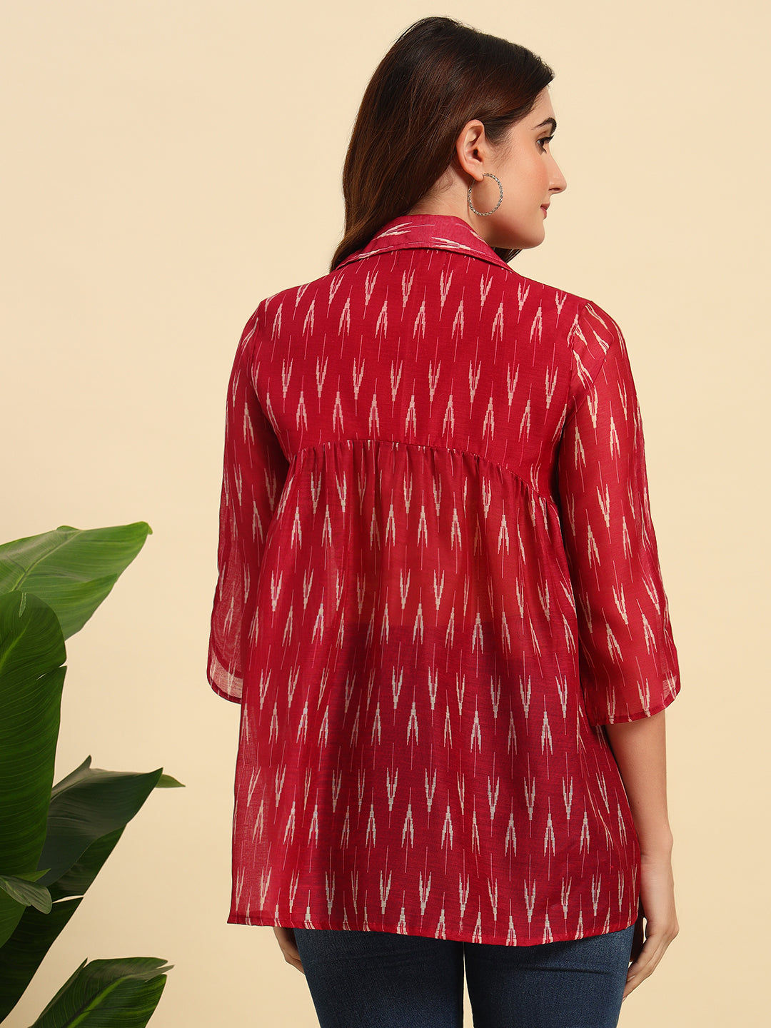 Chanderi Ikkat Print Gathered Top-SK049